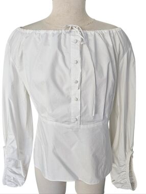 NWT Zac Posen Off White Off-the-Shoulder Button Tie Blouse